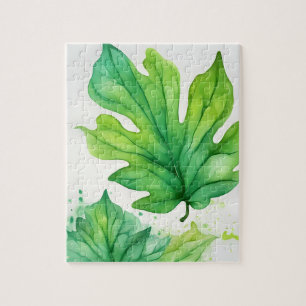 Green Watercolor Leaf Jigsaw Puzzle