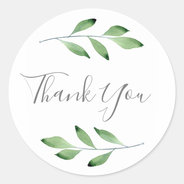 Green Watercolor Leaves 3 Classic Round Sticker (Front)