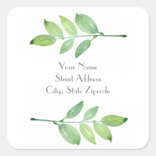 'Green Watercolor Leaves 3' Labels