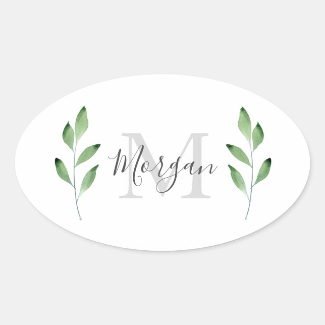 'Green Watercolor Leaves 3' Labels (Front)
