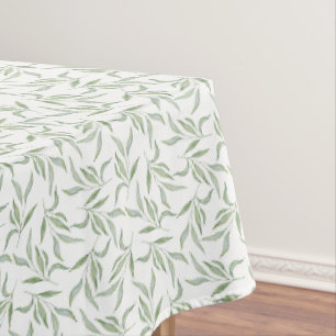 Green Watercolor Leaves Botanical Pattern Tablecloth
