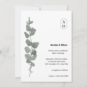Green Watercolor Leaves Elegant Simple Wedding Inv Invitation
