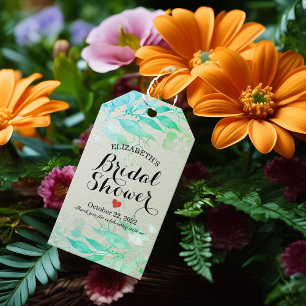 Green Watercolor Leaves Flower Chic Bridal Shower Gift Tags