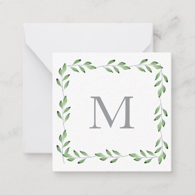 Green Watercolor Leaves Frame Card (Front)