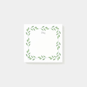 Green Watercolor Leaves Frame Post-it Notes
