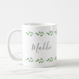 Green Watercolor Leaves Garland Coffee Mug