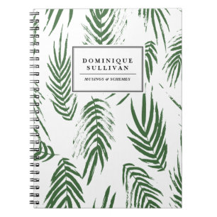 Green Watercolor Leaves Pattern Personalised Notebook