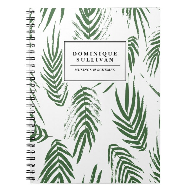 Green Watercolor Leaves Pattern Personalised Notebook (Front)