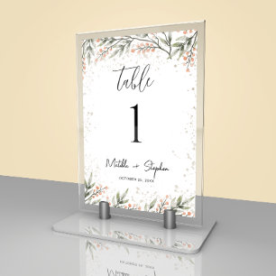 Green Watercolor Leaves Personalised Table Number