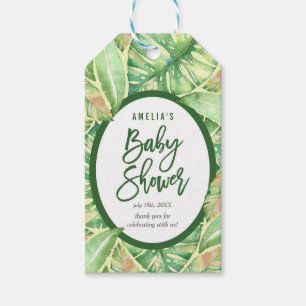 Green Watercolor Leaves Tropical Baby Shower Gift Tags