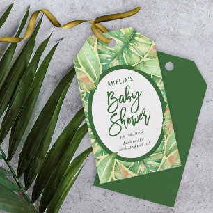 Green Watercolor Leaves Tropical Baby Shower Gift Tags