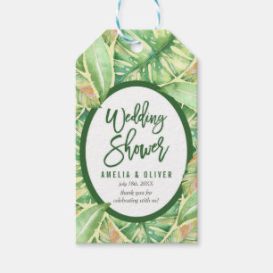 Green Watercolor Leaves Tropical Wedding Shower Gift Tags