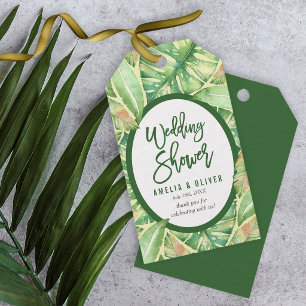 Green Watercolor Leaves Tropical Wedding Shower Gift Tags