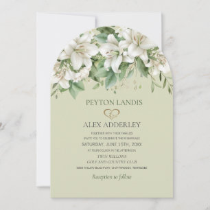Green Watercolor Leaves White Floral Gold Wedding Invitation