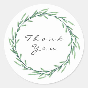 Green Watercolor Leaves Wreath Classic Round Sticker