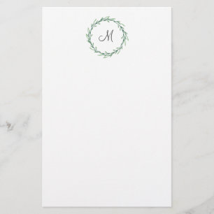 Green Watercolor Leaves Wreath Stationery