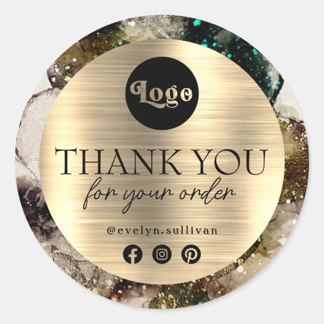 Green watercolor logo thank you sticker (Front)