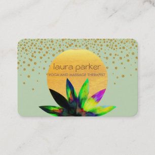Green Watercolor Lotus Flower Yoga Healing Health Business Card