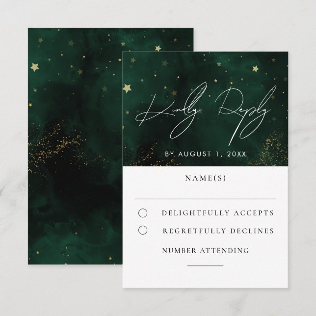 Green Watercolor Magical Gold Wedding RSVP (Front/Back)