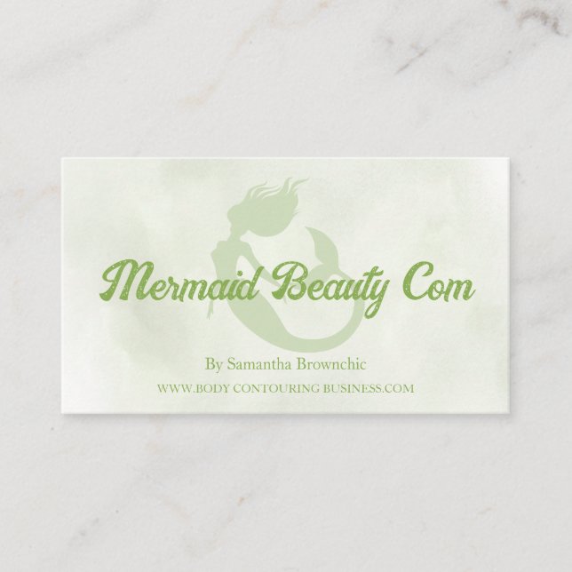 Green watercolor mermaid beauty business card (Front)