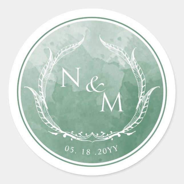 Green Watercolor Monogram Envelope Seal /Favour (Front)