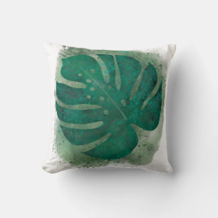 Green Watercolor Monstera  Cushion