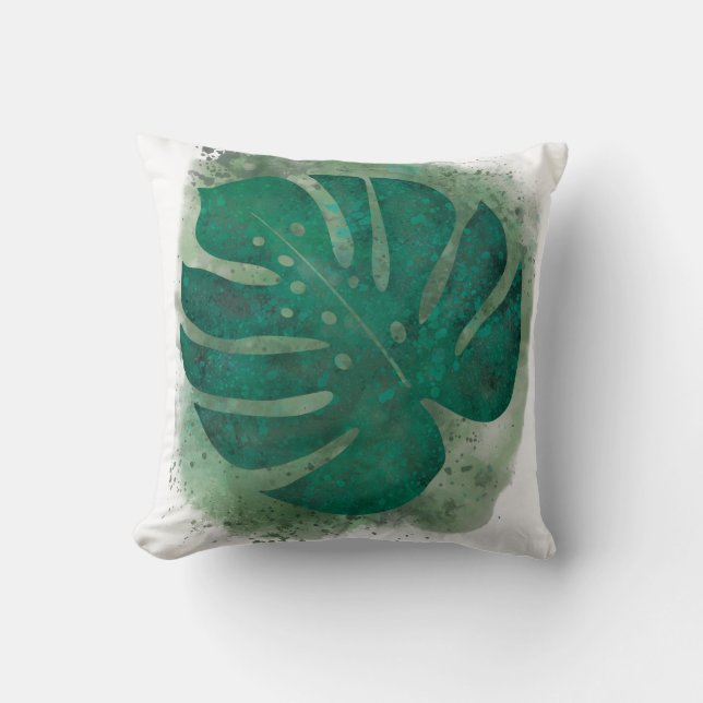 Green Watercolor Monstera  Cushion (Front)