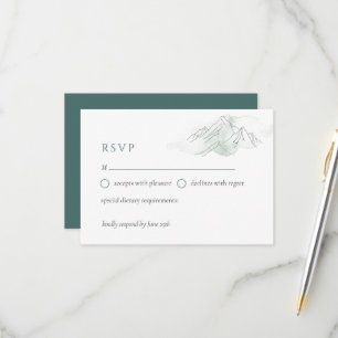 Green Watercolor Mountain Elegant Nature Wedding RSVP Card