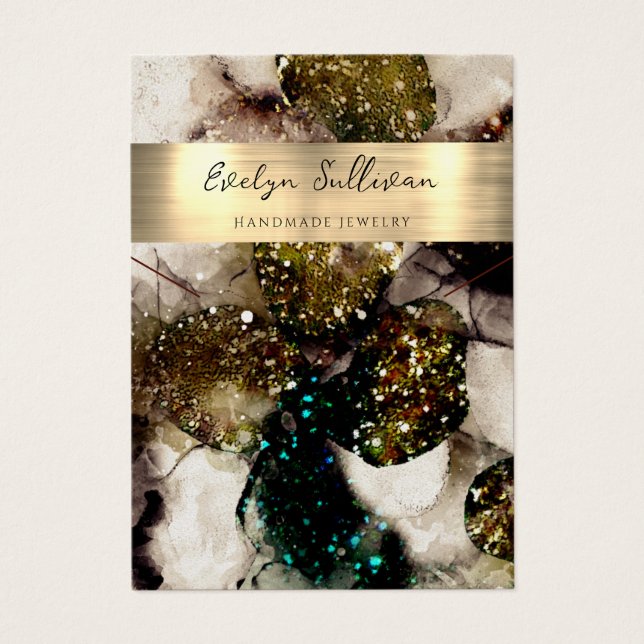 Green watercolor necklace display card (Front)