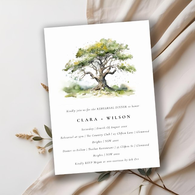 Green Watercolor Oak Tree Rehearsal Dinner Invitation (Creator Uploaded)