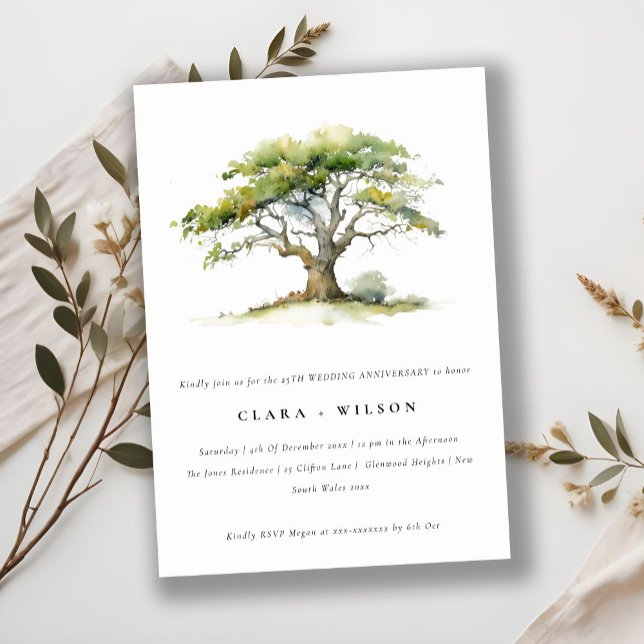 Green Watercolor Oak Tree Wedding Anniversary Invitation (Creator Uploaded)
