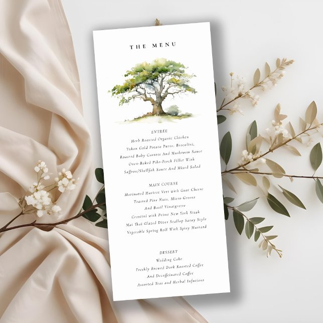 Green Watercolor Oak Tree Wedding Menu Card (Creator Uploaded)