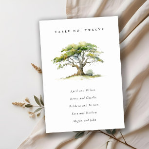 Green Watercolor Oak Tree Wedding Seating Table Number