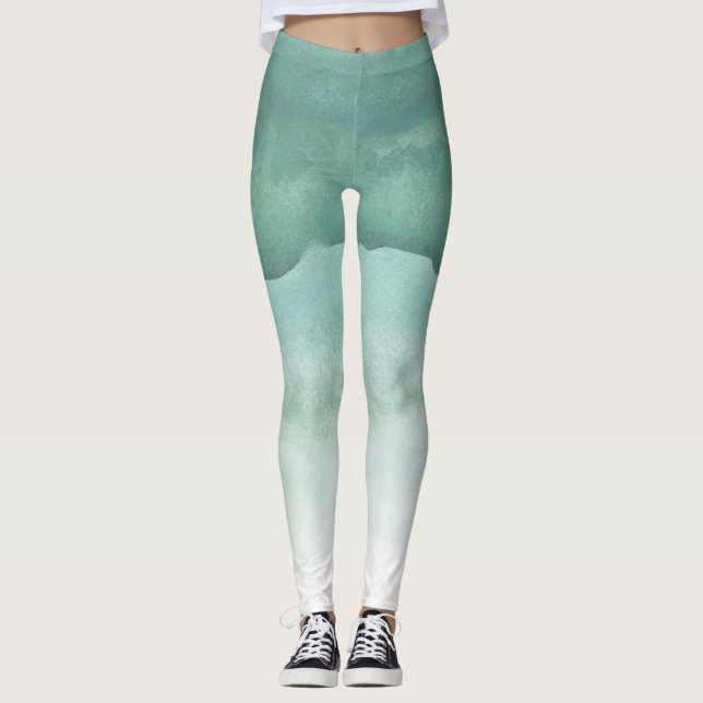 Green Watercolor Ombre Leggings (Front)