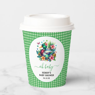 green Watercolor One Lucky Duck Boy 1st Birthday Paper Cups