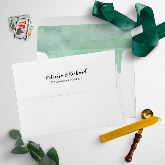 Green Watercolor Outdoor Forest Wedding Invitation Envelope (Creator Uploaded)