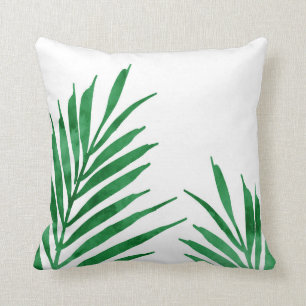 Green Watercolor Palm Fronds  Cushion