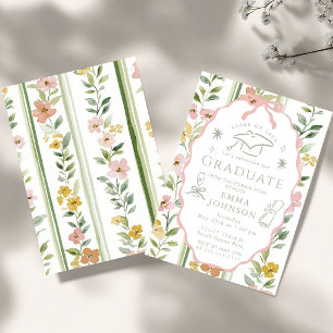  Green Watercolor Pastel Floral Graduation Party  Invitation