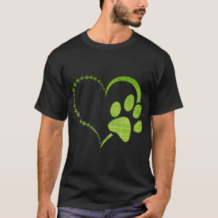 Green watercolor Pattern Dog paw print paws heart T-Shirt