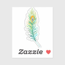 Green watercolor peacock feather