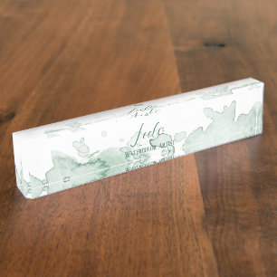 Green Watercolor Personalised Desk Name Plate