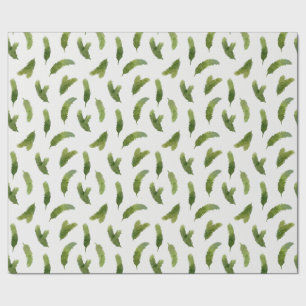 Green Watercolor Pine Tree Branches Christmas Wrapping Paper
