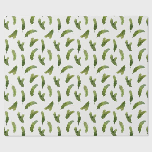 Green Watercolor Pine Tree Branches Christmas Wrapping Paper (Seam)