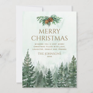 Green Watercolor Pine Tree Forest Photo Christmas Holiday Card
