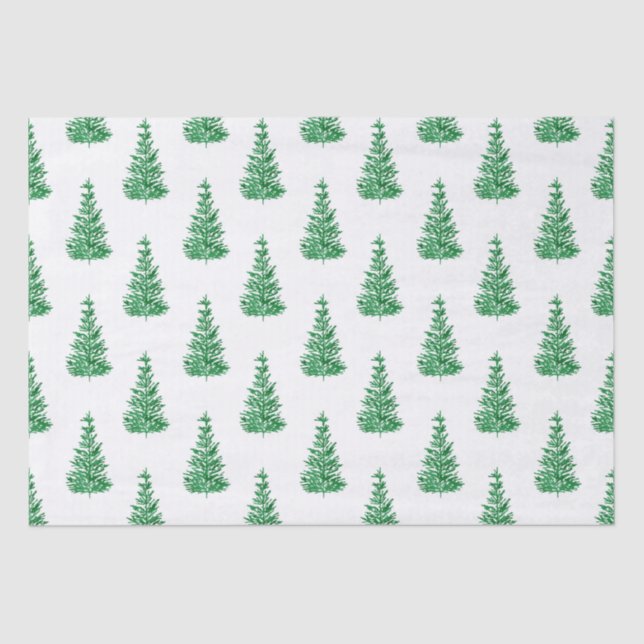 Green Watercolor Pine Tree Pattern  Tissue Paper (Front)