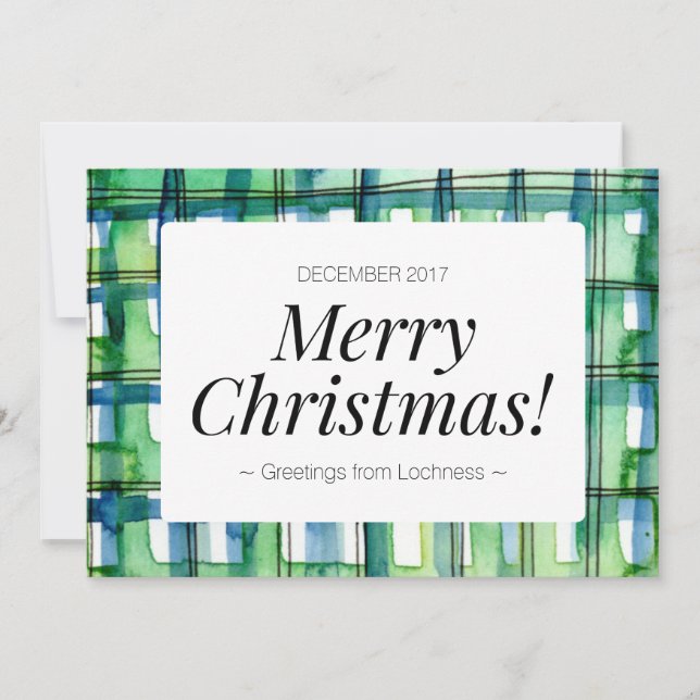Green Watercolor Plaid Merry Christmas Card (Front)