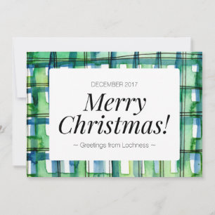 Green Watercolor Plaid Merry Christmas Card