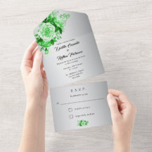 Green Watercolor Roses on Silver Wedding 