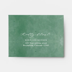 Green Watercolor RSVP w/ Return Address Crest Envelope