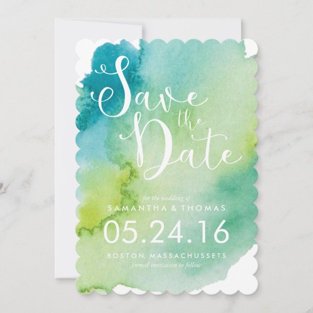 Green Watercolor Save the Date (Front)